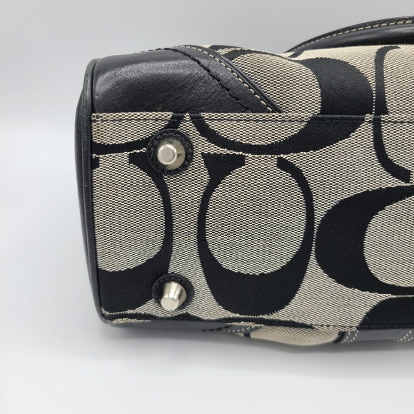 Coach Hampton Signature C Satchel Shoulder Bag Tote Purse Black Gray Jacquard - Picture 10 of 16
